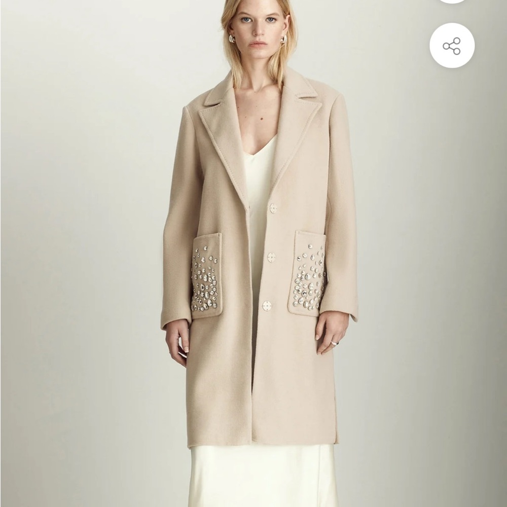 NWOT Dawn Levy Colette Embellished Coat in Almond